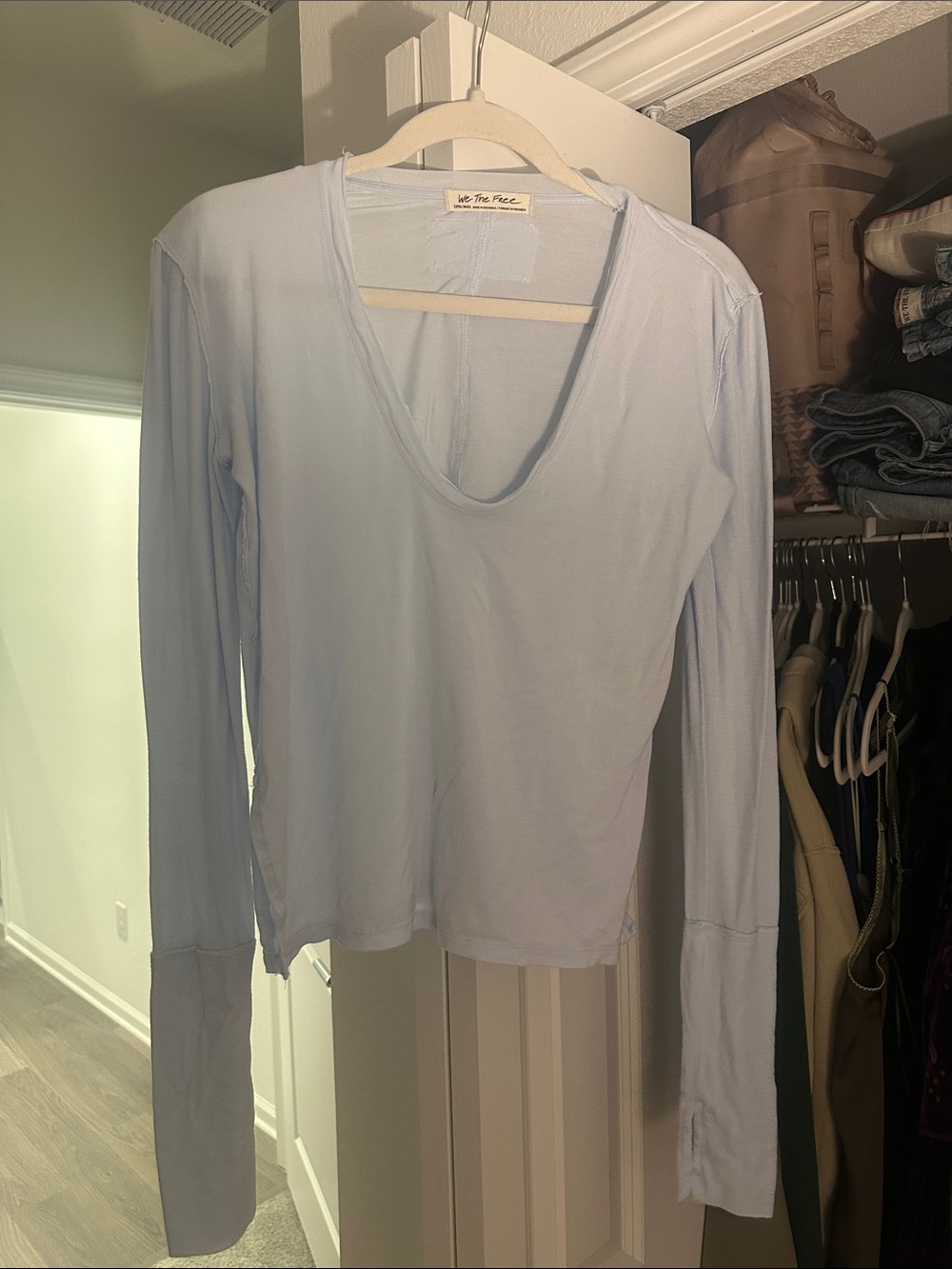 We the Free Light Blue Long Sleeve Scoop Neck Women's Top